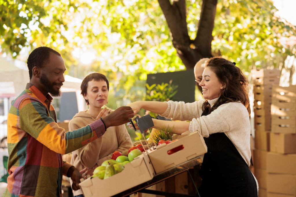 People at the farmers market.